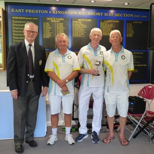 Mens Drawn Pairs Winners - Steve Tully & Russell Granat.  Runner Ups - John Halls & (not in photo) Keith Chamberlain