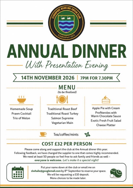 Annual Dinner 14th Nov 2026 Details