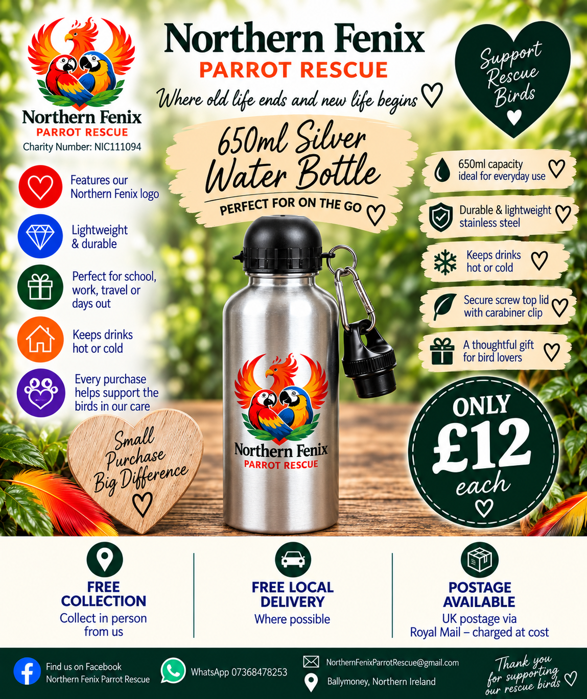 Northern Fenix 650ml Silver Water Bottle — £12 each