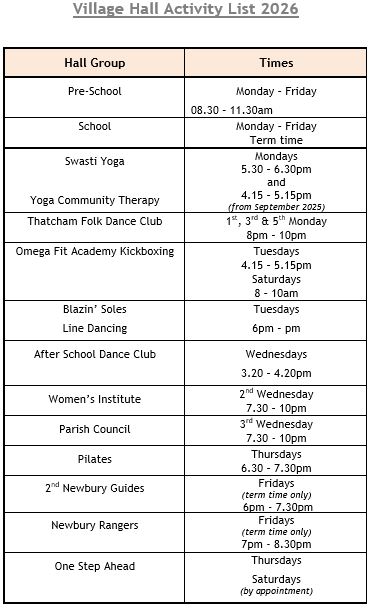 Shaw-cum-Donnington Village Hall Hall Facilities