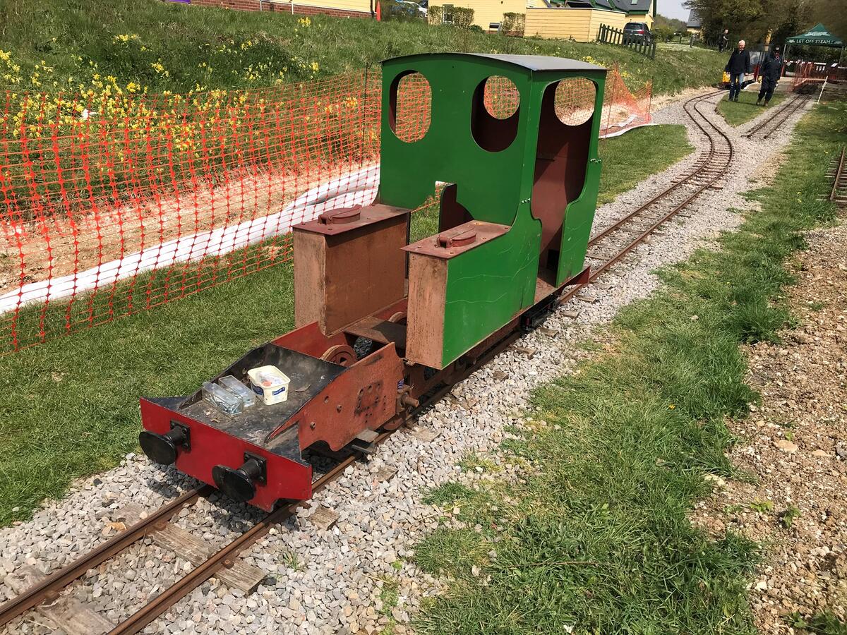 Tinkerbell 2-4-4 steam loco. Acquired as a part built project. The front pony truck and rear bogie have been refurbished and painted plus the original Marine Boiler and Cylinders have been sold and replacements obtained.