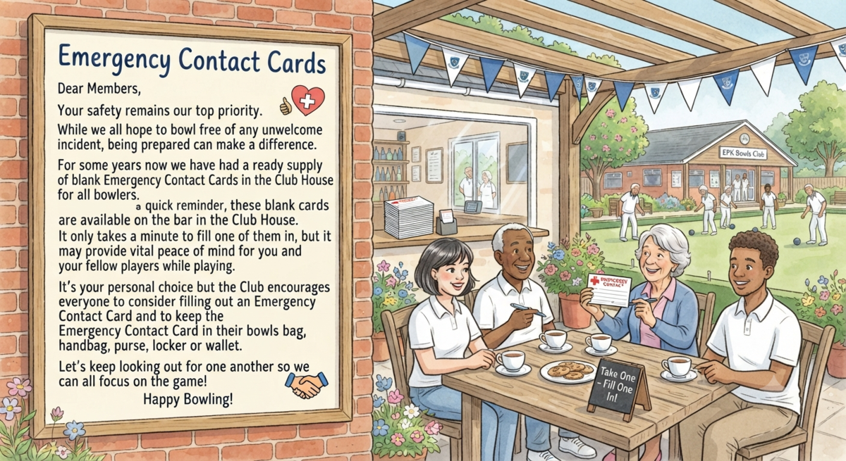 East Preston & Kingston Bowls Club Emergency Contact Cards