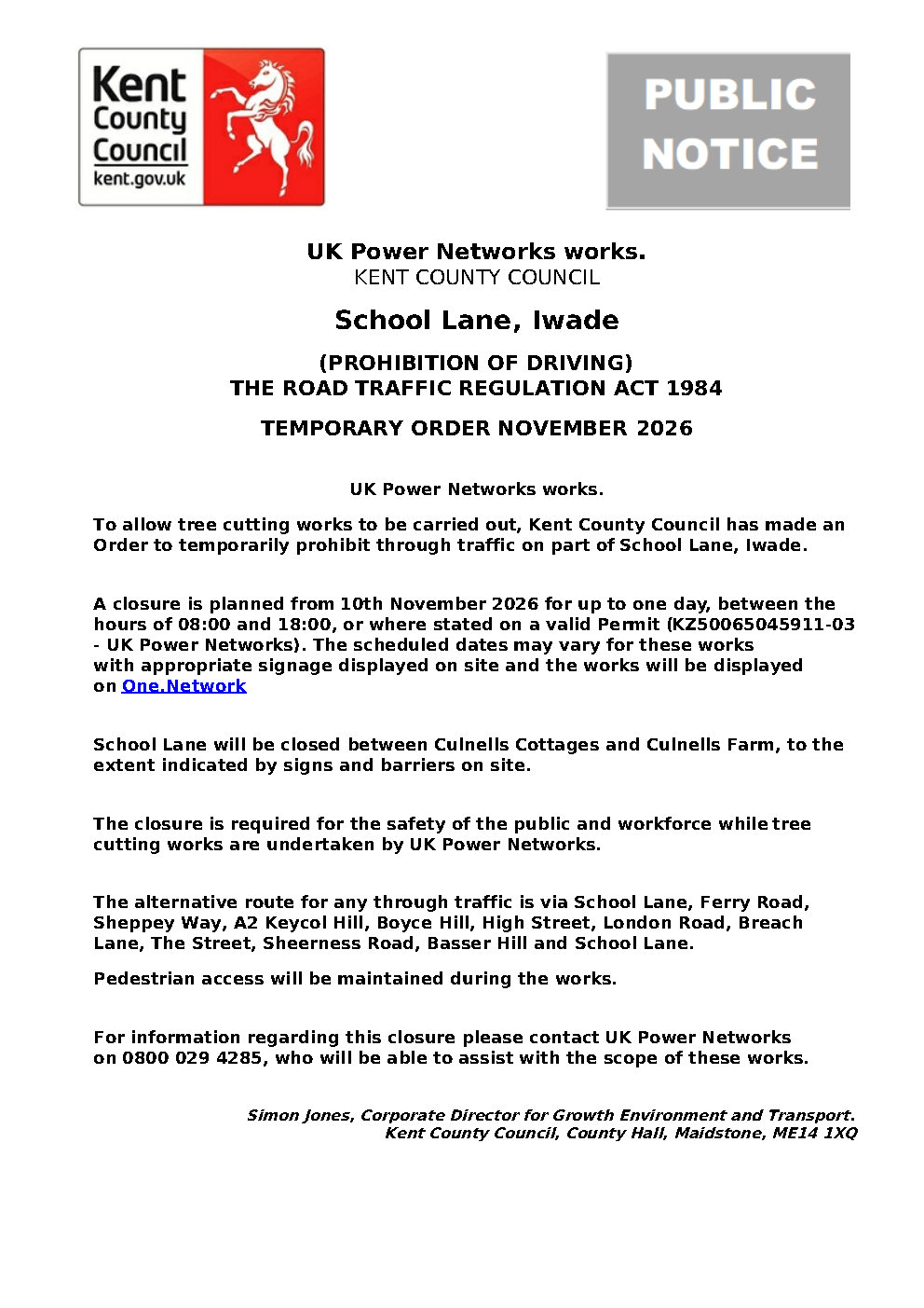 Iwade Parish Council Road and Footpath closures