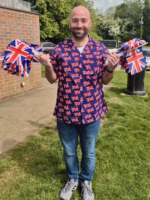 Volunteer ready with flags