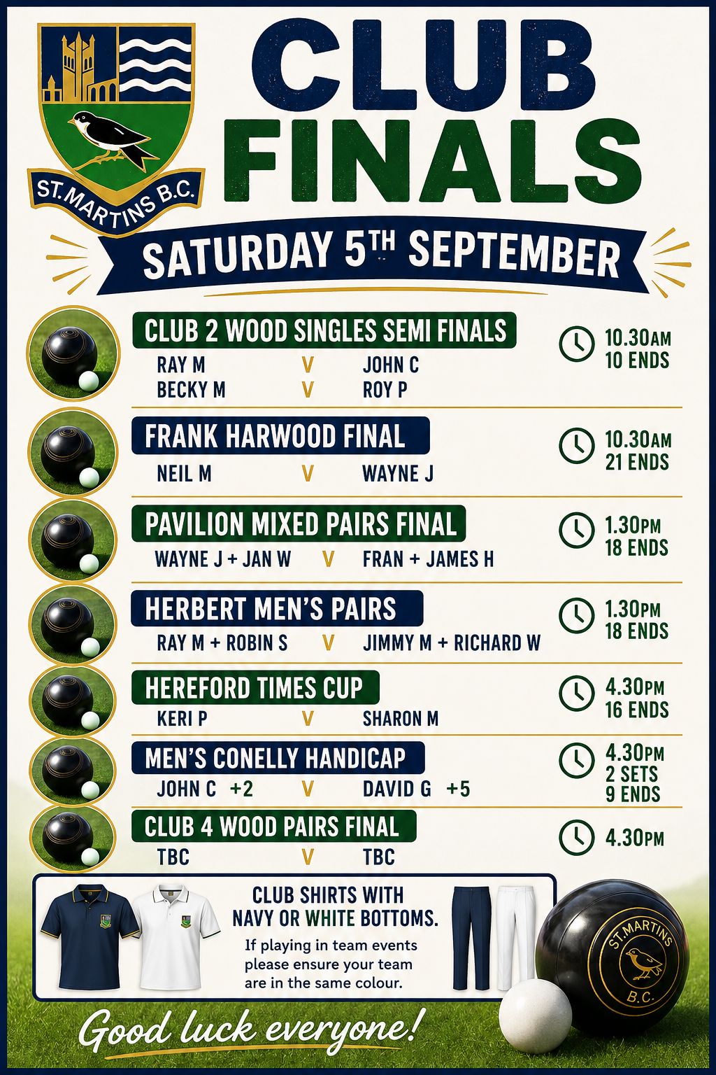 St Martin’s Bowls Club Club Finals 2026