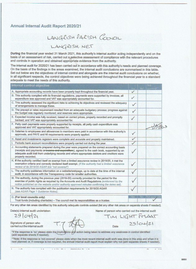 Langrish Parish Council Accounts 2020-2021