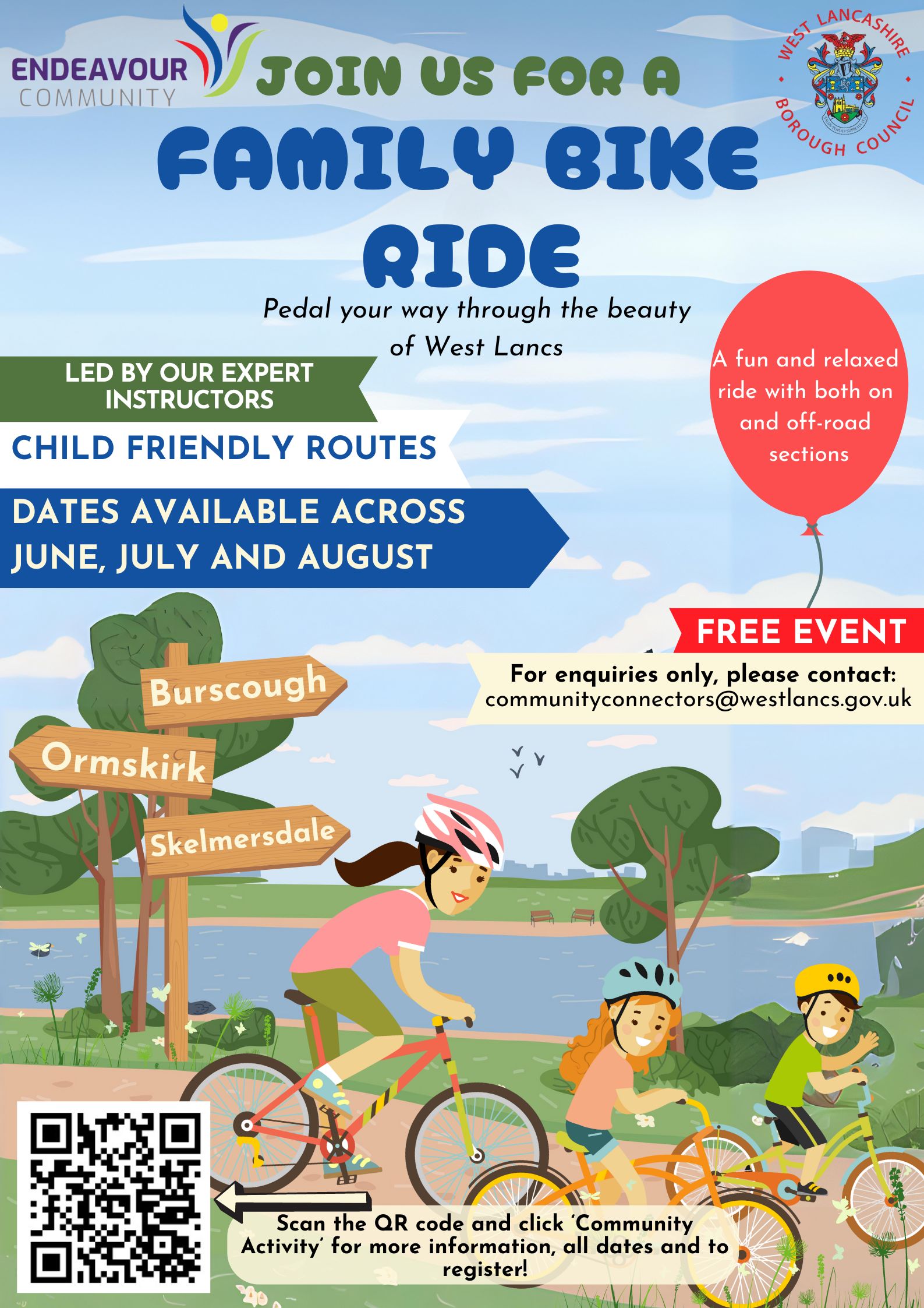 Family Bike Ride poster with QR code for information