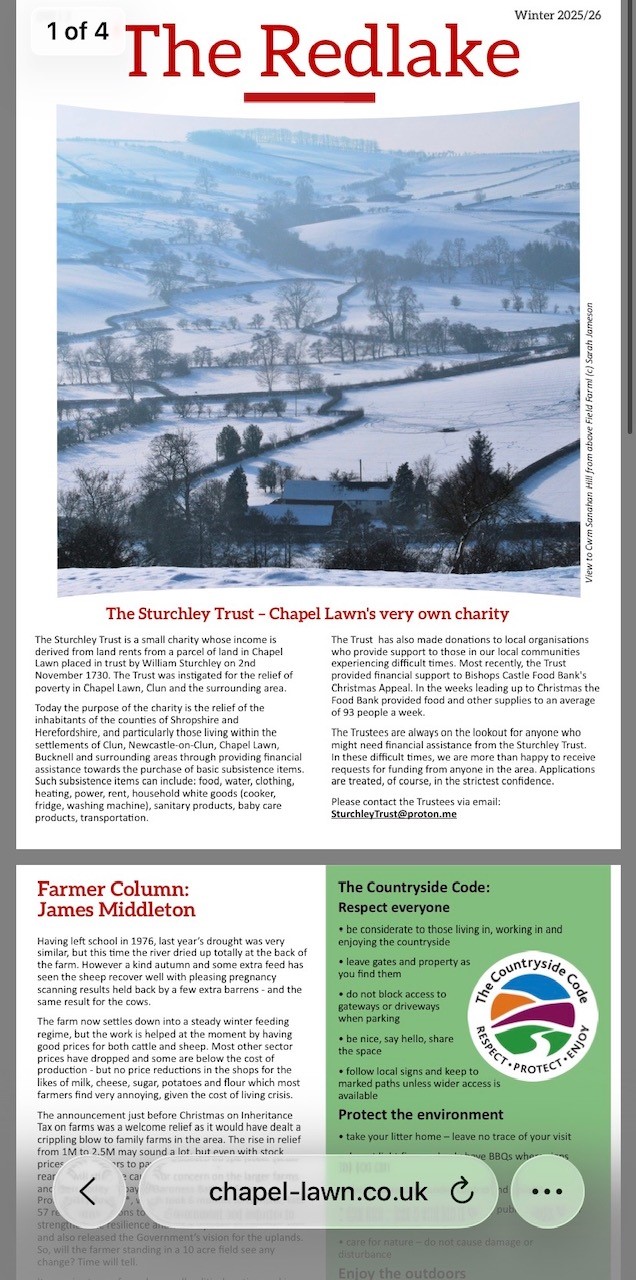 Clun Town Council with Chapel Lawn Redlake Newsletter