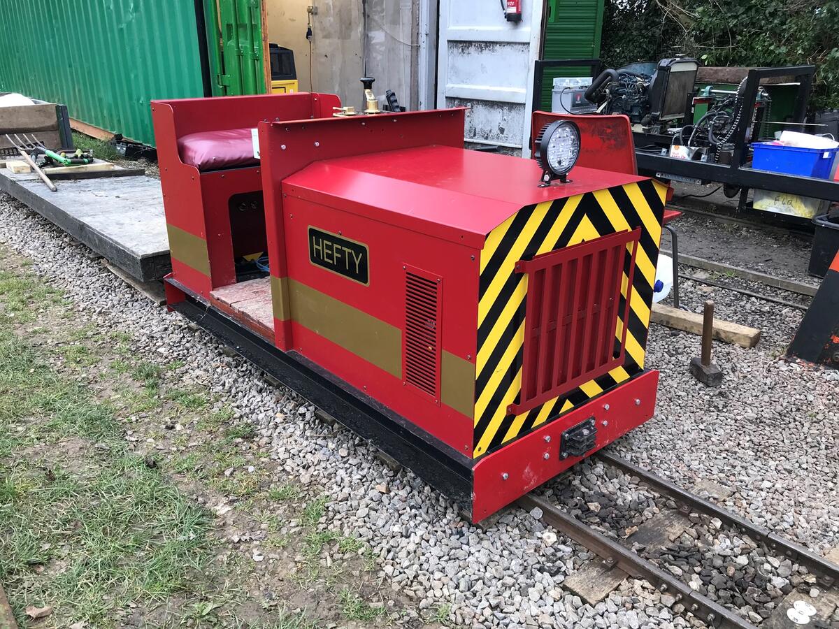 Hefty, battery electric BoBo loco, kindly funded by the preservation society.