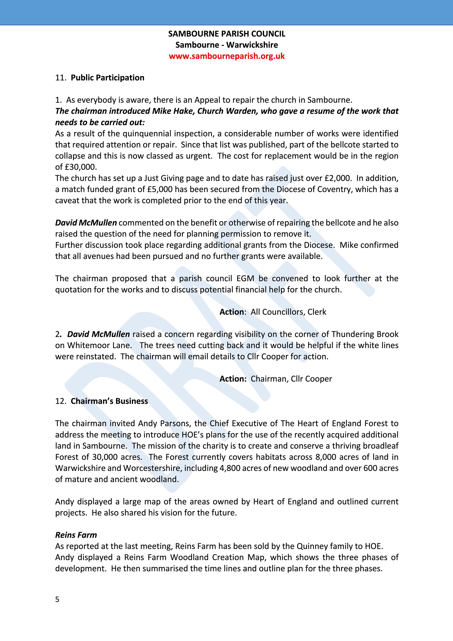 Sambourne Parish Council July 2025 to present