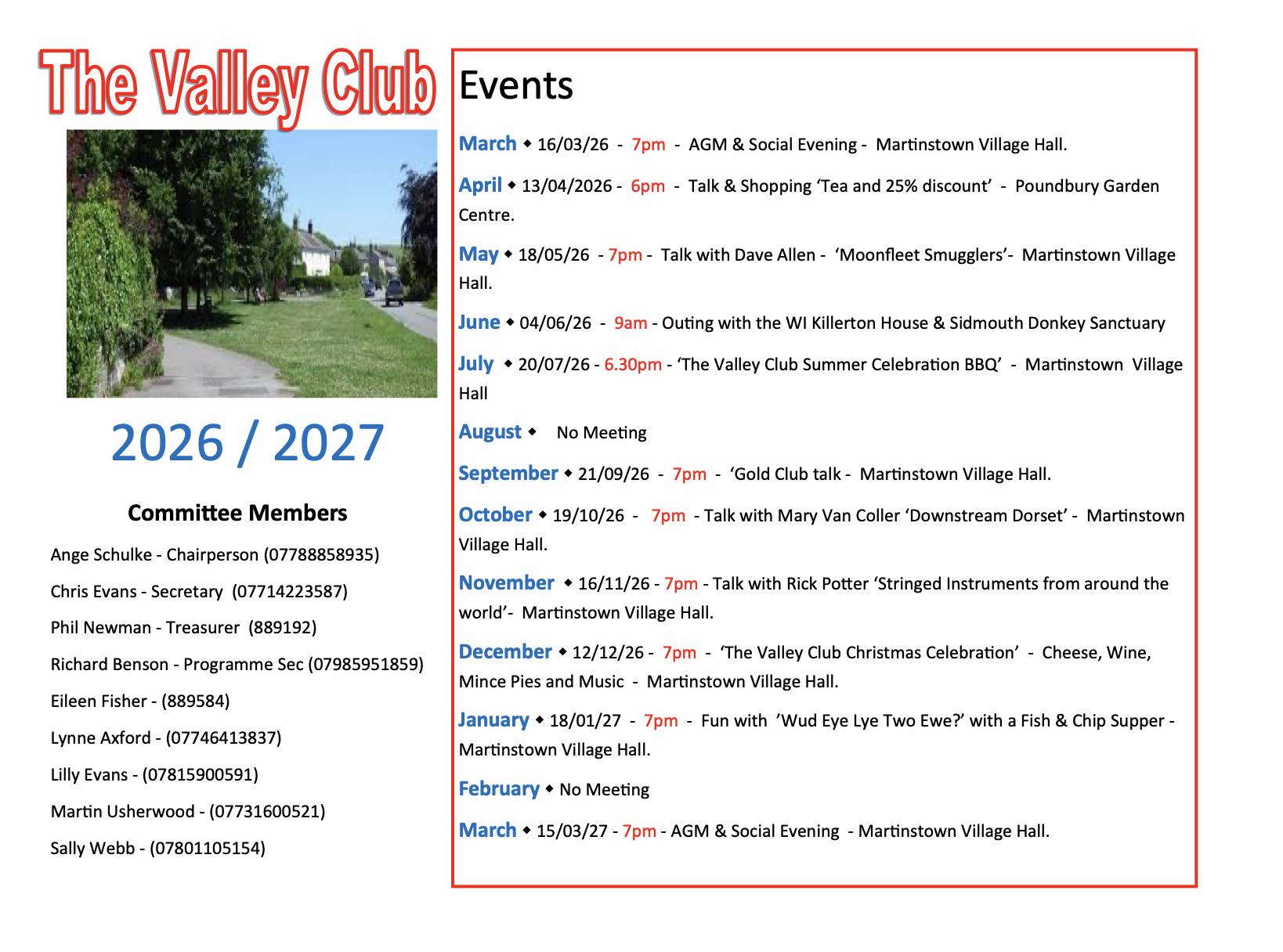 Martinstown Village Hall The Valley Club