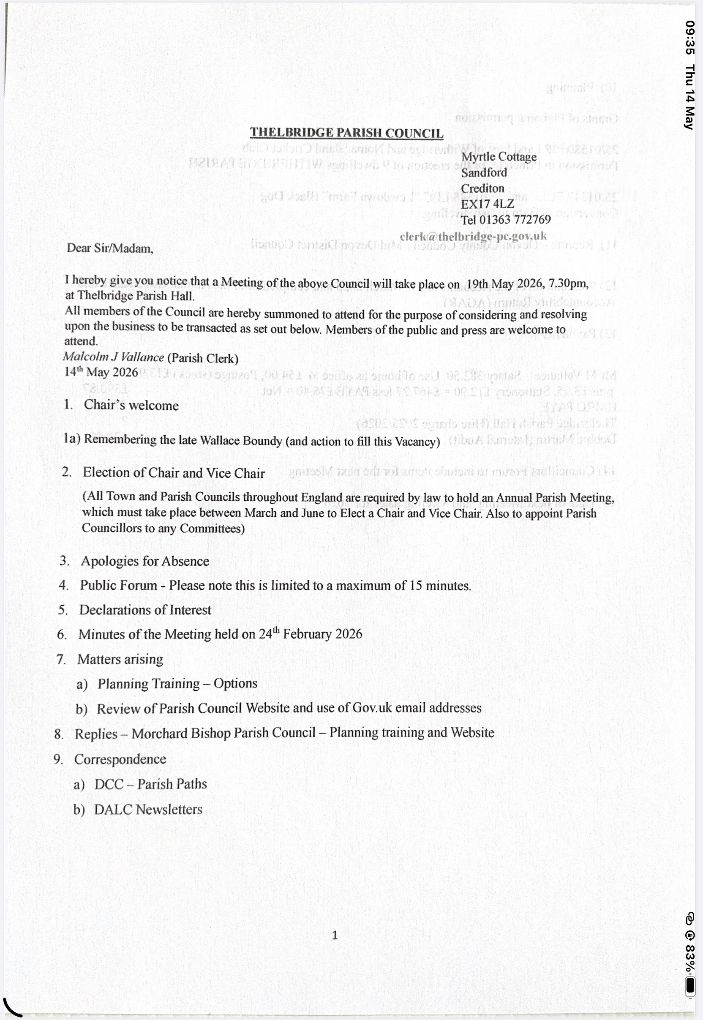 Thelbridge Parish Council Agenda
