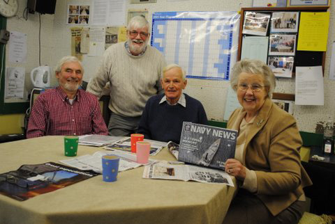 The Navy News Monday Morning team, l to r: Ray Gaskell, Trevor Muston (Recorder), Neville Lee (Editor), and June Munday.