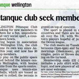 Wellington Petanque Club Press cuttings archive