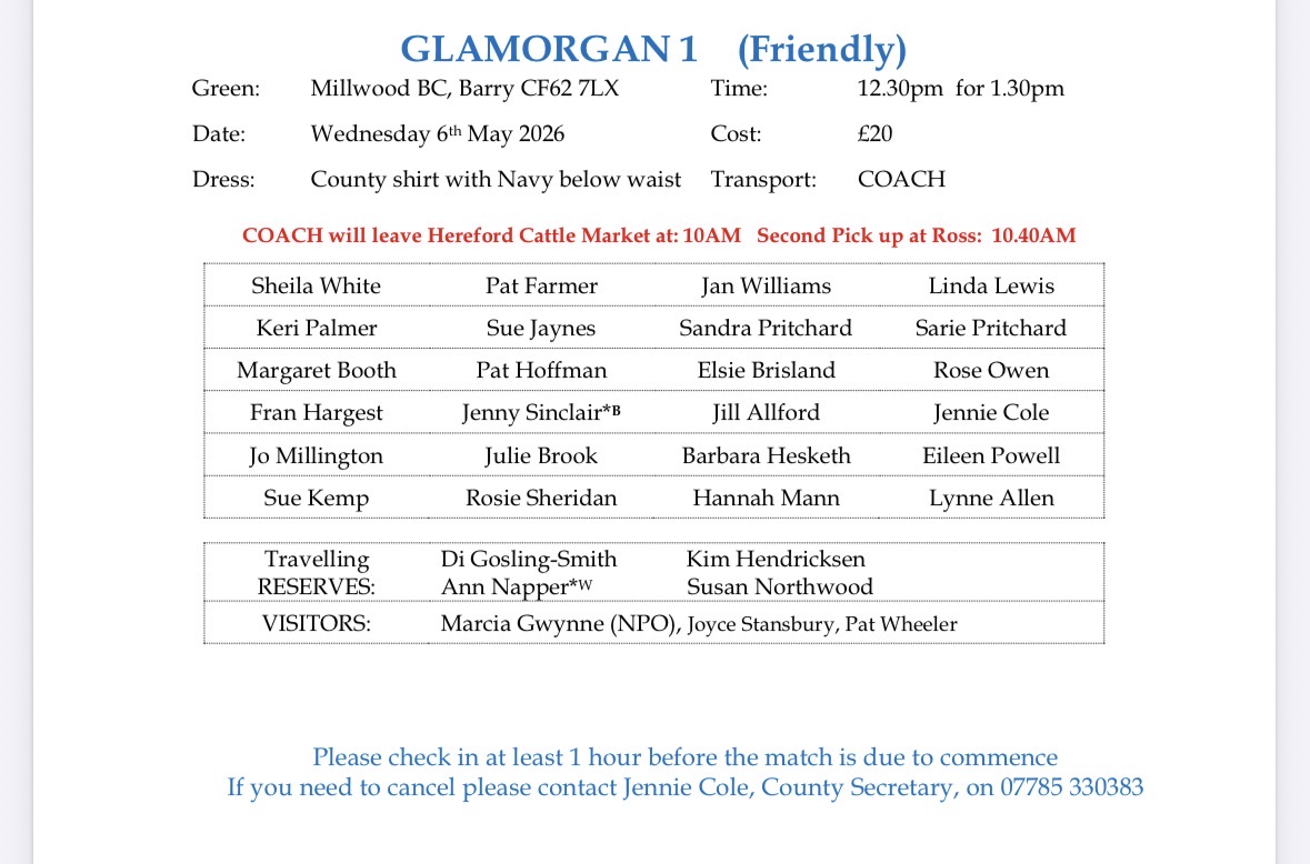 HEREFORDSHIRE LADIES v Glamorgan Away