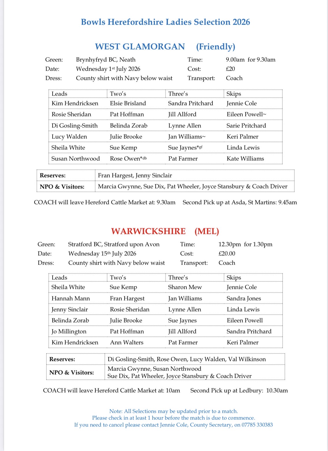 Herefordshire Ladies v West Glamorgan and Warwickshire