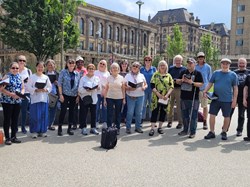 Preston People's Choir about to sing at the Street Choirs festival, Bradford 2025