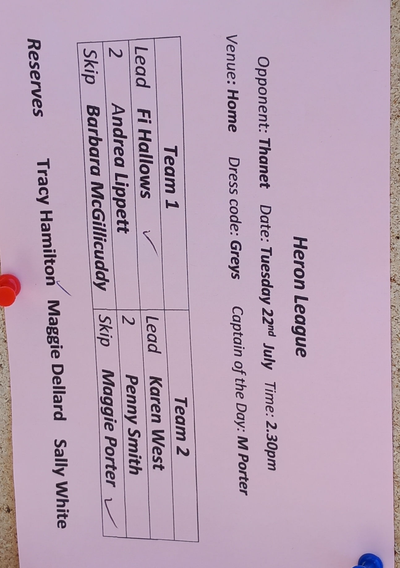 Heron League, Thanet, Tuesday 22nd July