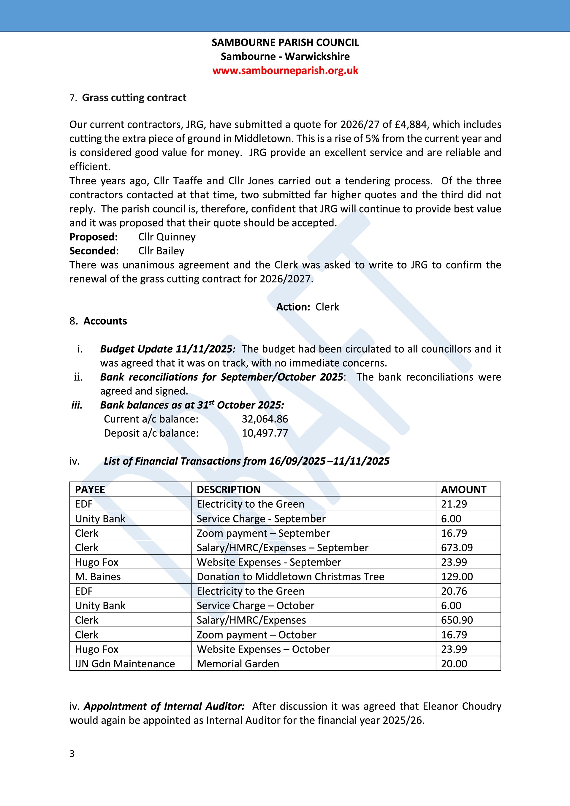 Sambourne Parish Council July 2025 to present