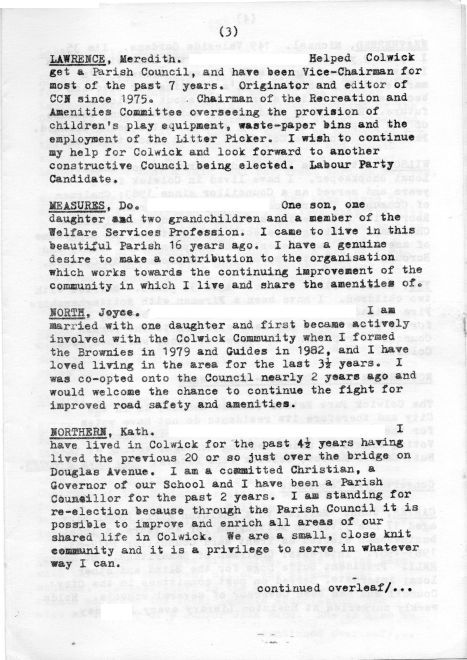 Colwick Parish Council Elections 1987