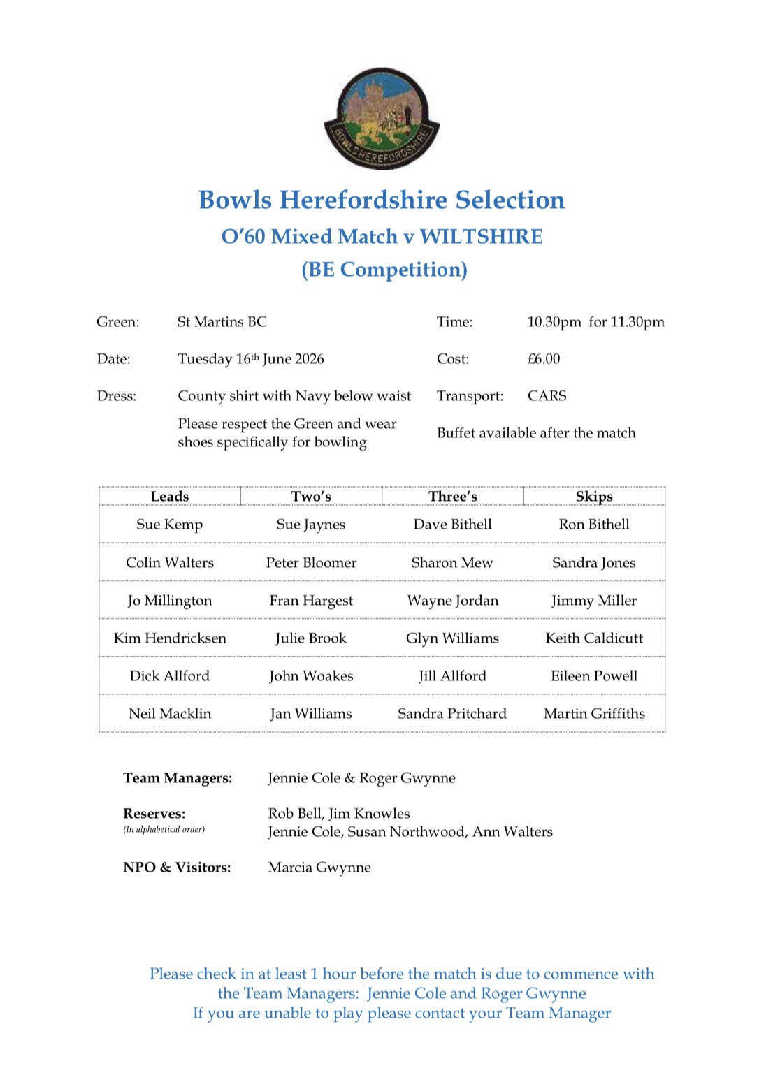 Revised team as at 04062026