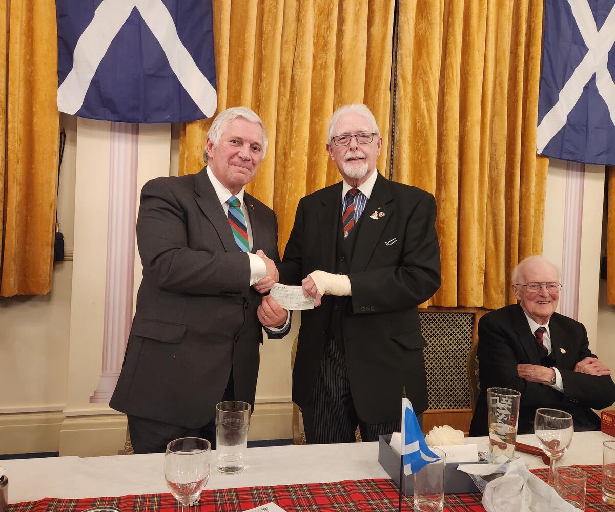 Dave Allport MBE receiving a generous  donation of £100 from Portsmouth & District Masters Lodge Freemasons
