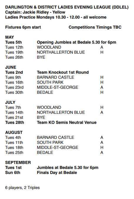 Northallerton Bowling Club DDLEL Yellow