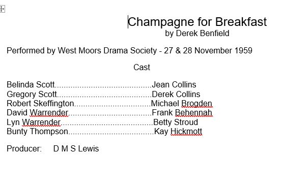 West Moors Drama Society Champagne For Breakfast