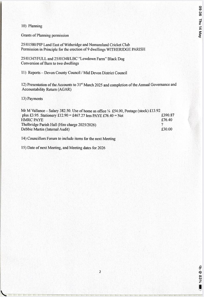 Thelbridge Parish Council Agenda