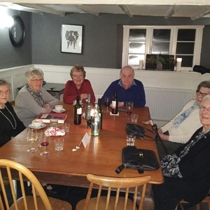 Seniors' dinner 2017; from the left: Jo Curtis, Mary Nash, Jan Pike, Roger Pike, Ros Boughton, Molly Boughton