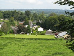Looking down on the green and village