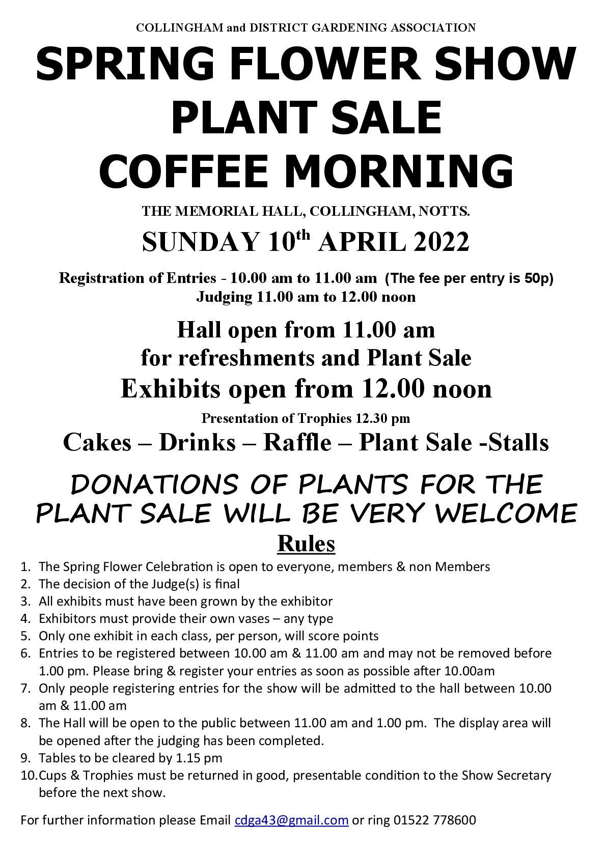 Collingham and District Gardening Association SPRING FLOWER SHOW - 2022