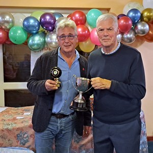 Two Woods winner Bill Draycott being presented his Trophy by Paul Ugo