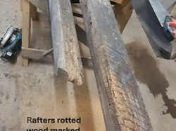 Rafters rotted wood marked and prepared
