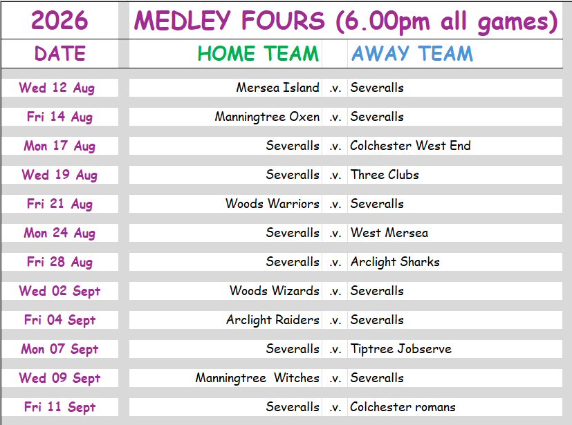 Severalls Bowls Club Medley Fours