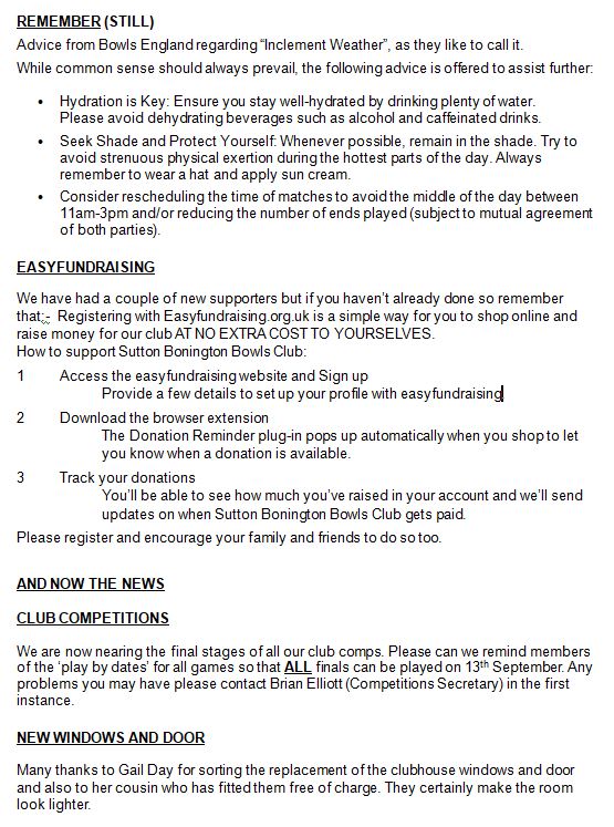 Sutton Bonington Bowls Club The Green - Club Newsletter