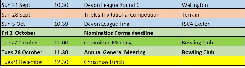Wellington Pétanque Club Calendar