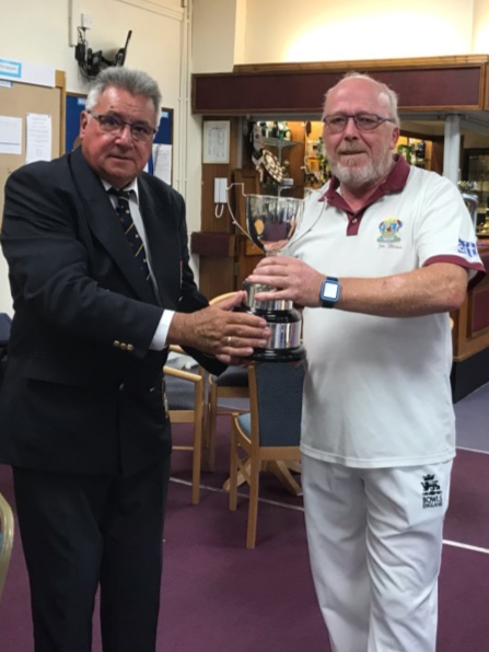 Jim Bland receiving the 2019 Men's Oxfordshire Champion of Champions Trophy