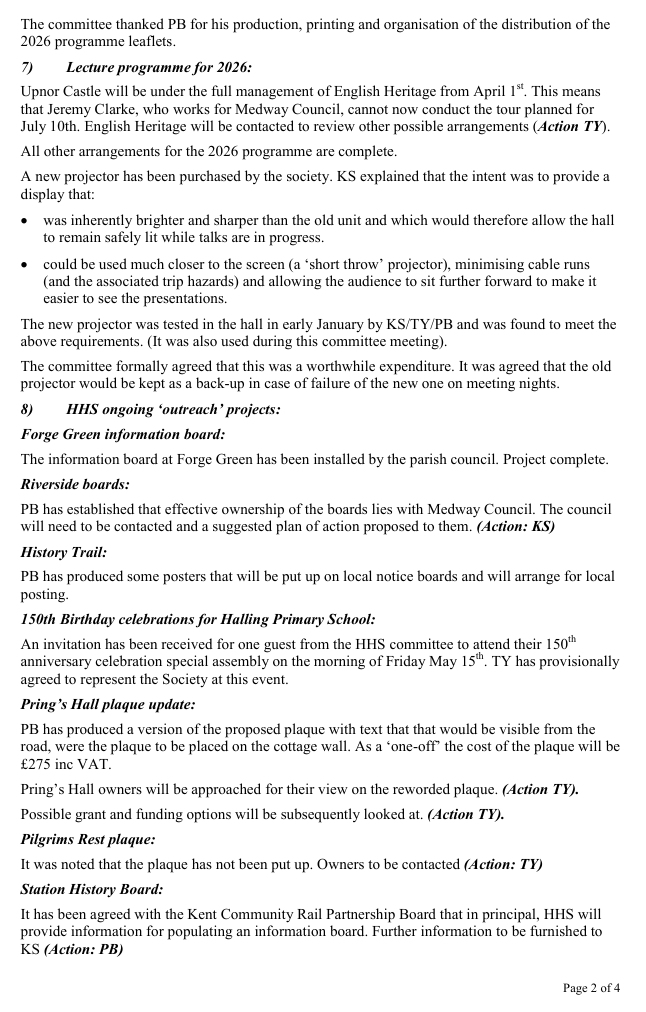 Halling Historical Society Most recent committee meeting (draft)