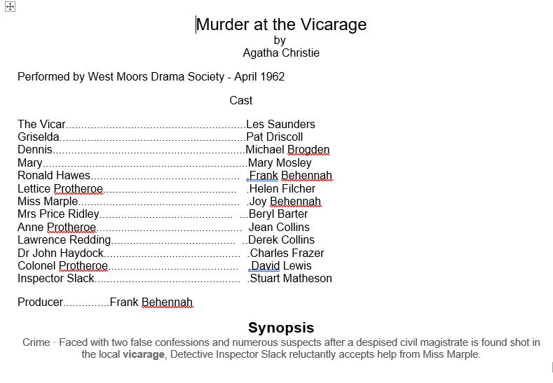 West Moors Drama Society Murder At The Vicarage