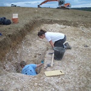 Paula nearly disappearing down another V-shaped drainage ditch with Freya looking on. This one is nearly as good as new!