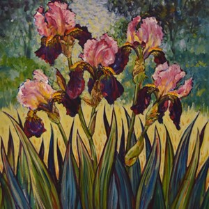 Five Irises, acrylic by Keith Wilkins
