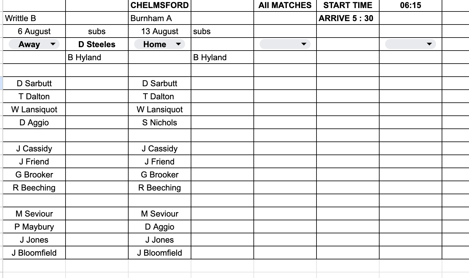 August FIXTURES