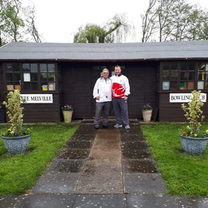 Neville Bodily, Captain and long serving member of Northampton Whyte Melville welcoming David to the outdoor Green and "changing hut"