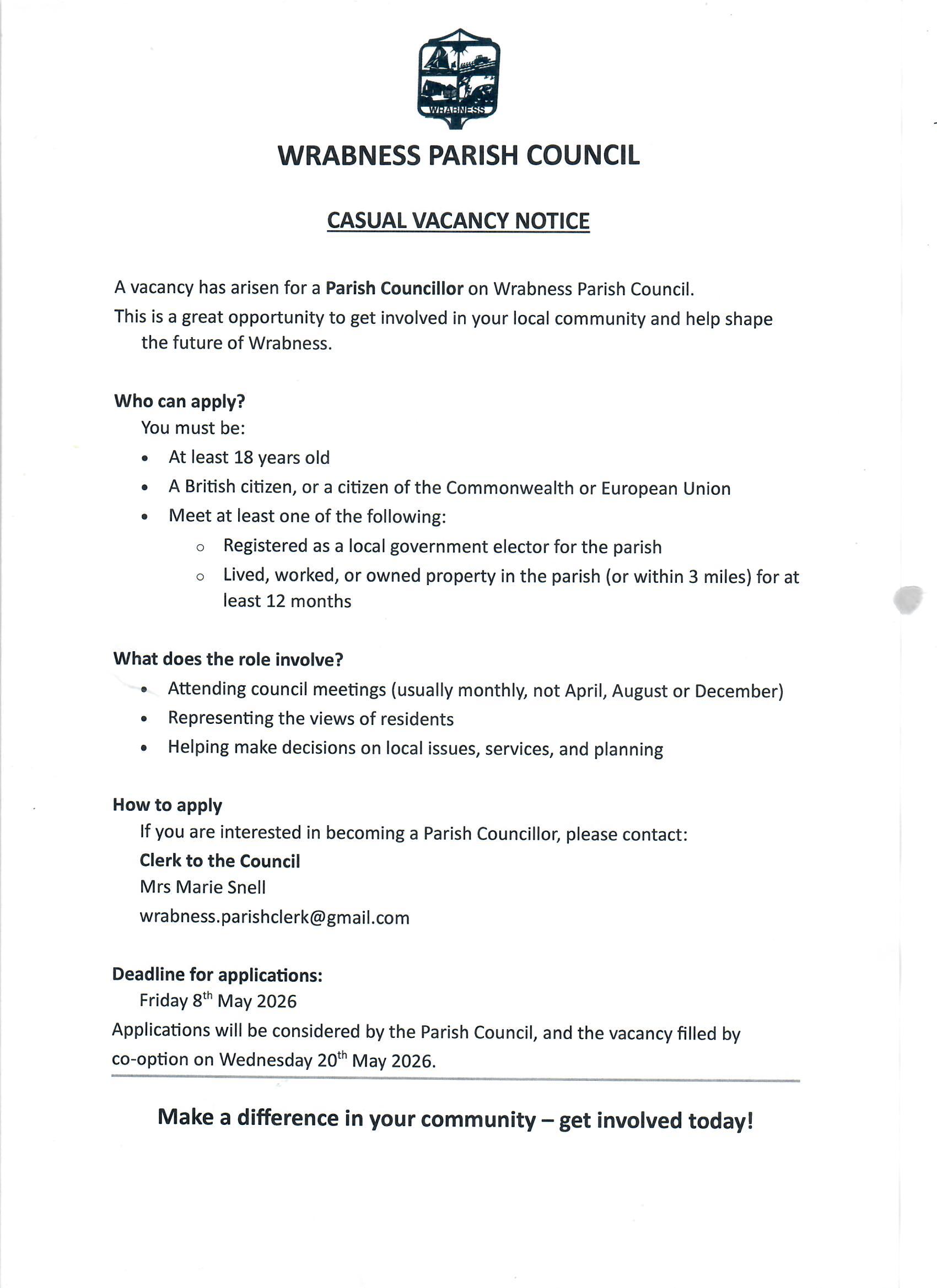 Wrabness Parish Council Councillor Vacancy