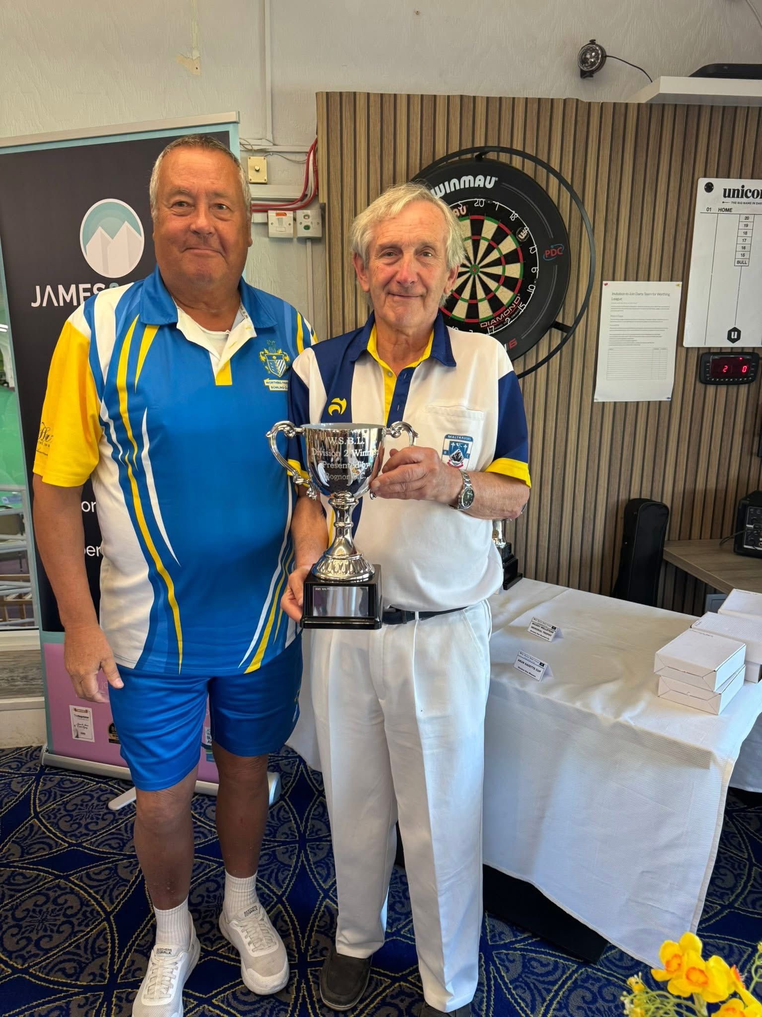 Captain Dave Evans collecting WSBL Div 2 Winners Shield 2025