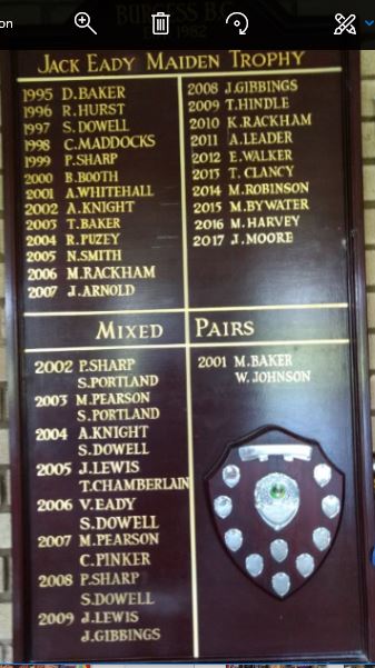 Burgess Bowls Club Honours Board