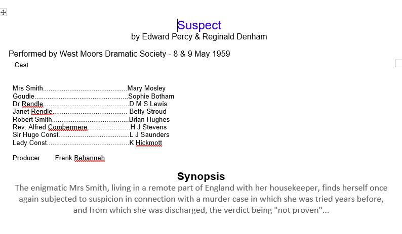 West Moors Drama Society Suspect
