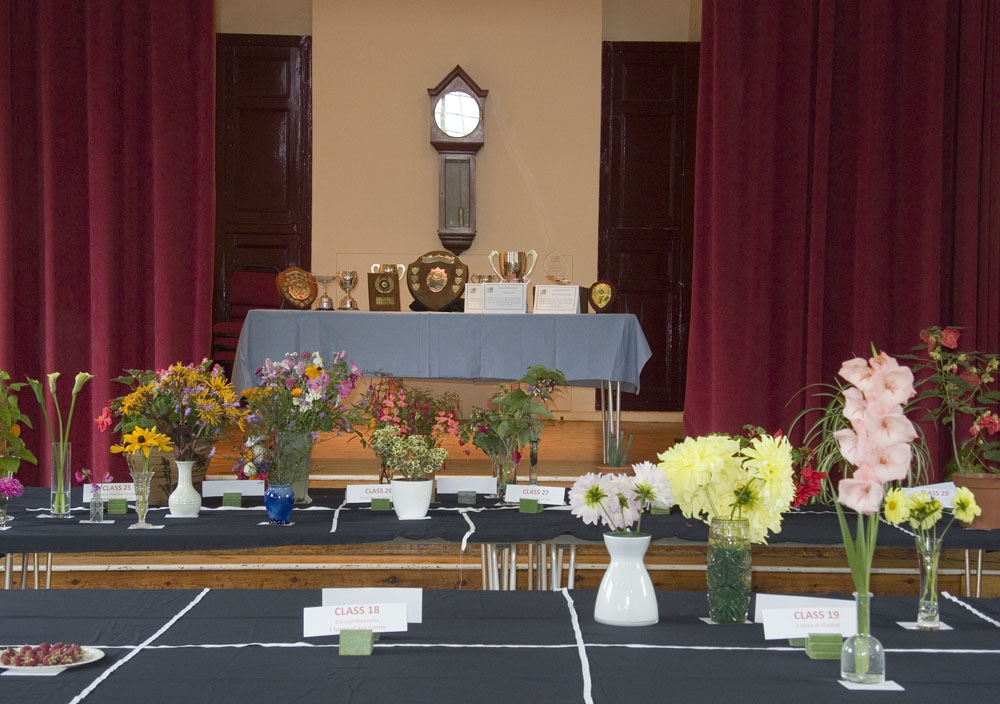 CDGA Floral exhibits and all trophies ready for presentation