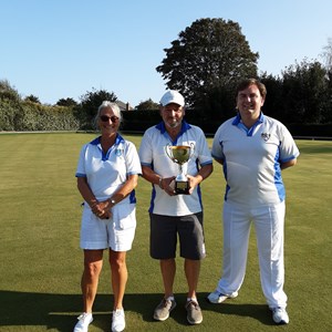 Mixed Pairs winners Ann Ainslie & Simon Toop being presented by Grahame Malcolmson Club Chair